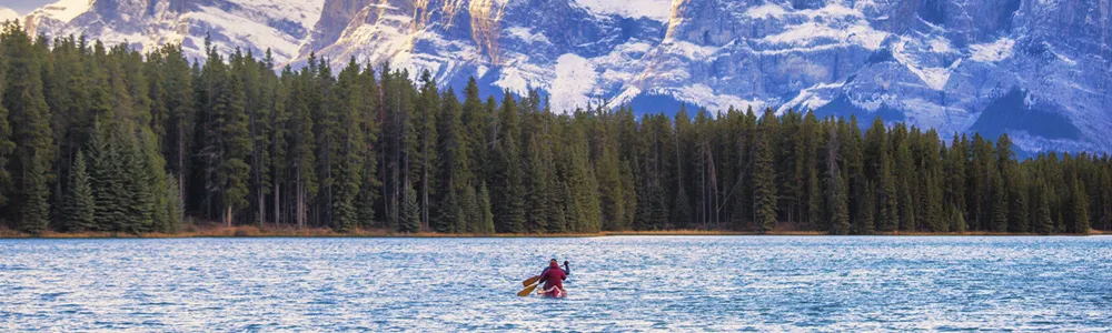 canoe in mountain lake